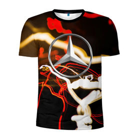 Мужская футболка 3D спортивная с принтом Mercedes-Benz в Кировске, 100% полиэстер с улучшенными характеристиками | приталенный силуэт, круглая горловина, широкие плечи, сужается к линии бедра | авто | автомобиль | дорога | машина | мерседес | огни | тачка | фара