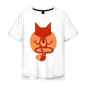 Мужская футболка хлопок Oversize с принтом Inner Fox в Кировске, 100% хлопок | свободный крой, круглый ворот, “спинка” длиннее передней части | fox | йога | лис | лиса | медитация