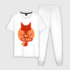 Мужская пижама хлопок с принтом Inner Fox в Кировске, 100% хлопок | брюки и футболка прямого кроя, без карманов, на брюках мягкая резинка на поясе и по низу штанин
 | fox | йога | лис | лиса | медитация