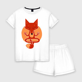 Женская пижама с шортиками хлопок с принтом Inner Fox в Кировске, 100% хлопок | футболка прямого кроя, шорты свободные с широкой мягкой резинкой | fox | йога | лис | лиса | медитация