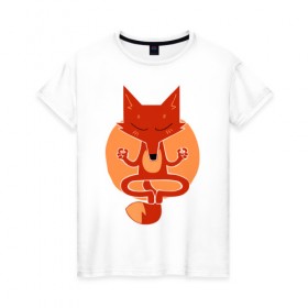 Женская футболка хлопок с принтом Inner Fox в Кировске, 100% хлопок | прямой крой, круглый вырез горловины, длина до линии бедер, слегка спущенное плечо | fox | йога | лис | лиса | медитация