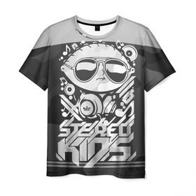 Мужская футболка 3D с принтом Black Milk Stereo Kids в Кировске, 100% полиэфир | прямой крой, круглый вырез горловины, длина до линии бедер | black milk | dj | kids | stereo | дети | дизайн | камуфляж | малыш | мода | наушники | ноты | очки | ребёнок | стерео | стиль