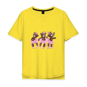Мужская футболка хлопок Oversize с принтом Балерины в Кировске, 100% хлопок | свободный крой, круглый ворот, “спинка” длиннее передней части | акварель | игрушка | медведь | пачка | плюшевый | пуанты | рисунок | розовый | сердце | теди