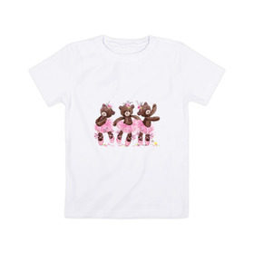 Детская футболка хлопок с принтом Балерины в Кировске, 100% хлопок | круглый вырез горловины, полуприлегающий силуэт, длина до линии бедер | акварель | игрушка | медведь | пачка | плюшевый | пуанты | рисунок | розовый | сердце | теди