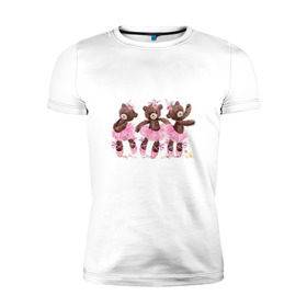 Мужская футболка премиум с принтом Балерины в Кировске, 92% хлопок, 8% лайкра | приталенный силуэт, круглый вырез ворота, длина до линии бедра, короткий рукав | акварель | игрушка | медведь | пачка | плюшевый | пуанты | рисунок | розовый | сердце | теди