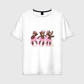 Женская футболка хлопок Oversize с принтом Балерины в Кировске, 100% хлопок | свободный крой, круглый ворот, спущенный рукав, длина до линии бедер
 | акварель | игрушка | медведь | пачка | плюшевый | пуанты | рисунок | розовый | сердце | теди