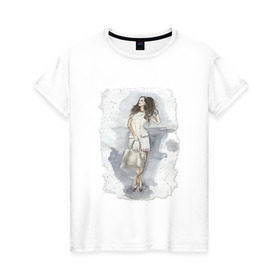 Женская футболка хлопок с принтом Fashion girl в Кировске, 100% хлопок | прямой крой, круглый вырез горловины, длина до линии бедер, слегка спущенное плечо | 