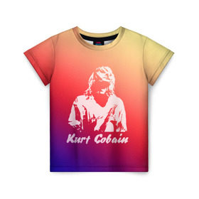 Детская футболка 3D с принтом Kurt Cobain в Кировске, 100% гипоаллергенный полиэфир | прямой крой, круглый вырез горловины, длина до линии бедер, чуть спущенное плечо, ткань немного тянется | nirvana |  курт кобейн | нирвана | рок