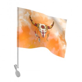 Флаг для автомобиля с принтом этника в Кировске, 100% полиэстер | Размер: 30*21 см | индейцы | ловец снов | орнамент | перья | пустыня | рога | тотем | узоры | череп | этно