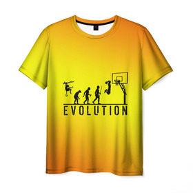 Мужская футболка 3D с принтом Эволюция баскетбола в Кировске, 100% полиэфир | прямой крой, круглый вырез горловины, длина до линии бедер | Тематика изображения на принте: basketball | evolution | желтый | обезьяна человек | оранжевый | эволюция