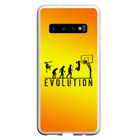 Чехол для Samsung Galaxy S10 с принтом Эволюция баскетбола в Кировске, Силикон | Область печати: задняя сторона чехла, без боковых панелей | Тематика изображения на принте: basketball | evolution | желтый | обезьяна человек | оранжевый | эволюция
