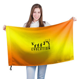 Флаг 3D с принтом Эволюция баскетбола в Кировске, 100% полиэстер | плотность ткани — 95 г/м2, размер — 67 х 109 см. Принт наносится с одной стороны | Тематика изображения на принте: basketball | evolution | желтый | обезьяна человек | оранжевый | эволюция