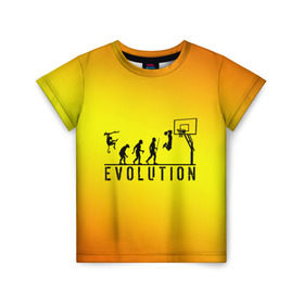 Детская футболка 3D с принтом Эволюция баскетбола в Кировске, 100% гипоаллергенный полиэфир | прямой крой, круглый вырез горловины, длина до линии бедер, чуть спущенное плечо, ткань немного тянется | basketball | evolution | желтый | обезьяна человек | оранжевый | эволюция