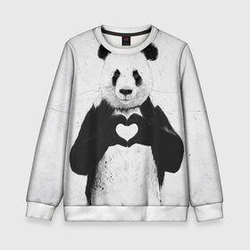 Детский свитшот 3D с принтом Panda heart в Кировске, 100% полиэстер | свободная посадка, прямой крой, мягкая тканевая резинка на рукавах и понизу свитшота | heart | panda | арт | клевый | красивый | панда | рисунок | сердце