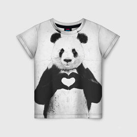 Детская футболка 3D с принтом Panda heart в Кировске, 100% гипоаллергенный полиэфир | прямой крой, круглый вырез горловины, длина до линии бедер, чуть спущенное плечо, ткань немного тянется | Тематика изображения на принте: heart | panda | арт | клевый | красивый | панда | рисунок | сердце
