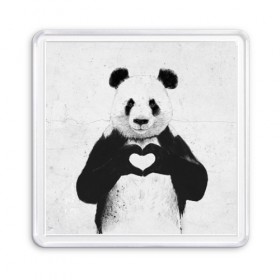 Магнит 55*55 с принтом Panda heart в Кировске, Пластик | Размер: 65*65 мм; Размер печати: 55*55 мм | heart | panda | арт | клевый | красивый | панда | рисунок | сердце