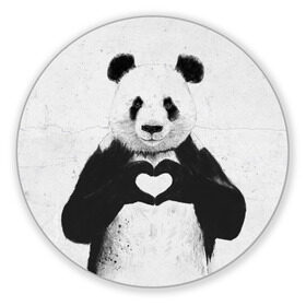 Коврик круглый с принтом Panda heart в Кировске, резина и полиэстер | круглая форма, изображение наносится на всю лицевую часть | heart | panda | арт | клевый | красивый | панда | рисунок | сердце