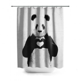 Штора 3D для ванной с принтом Panda heart в Кировске, 100% полиэстер | плотность материала — 100 г/м2. Стандартный размер — 146 см х 180 см. По верхнему краю — пластиковые люверсы для креплений. В комплекте 10 пластиковых колец | heart | panda | арт | клевый | красивый | панда | рисунок | сердце