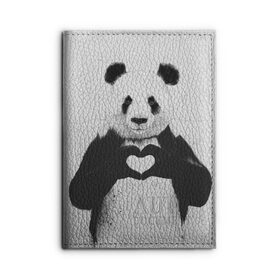 Обложка для автодокументов с принтом Panda heart в Кировске, натуральная кожа |  размер 19,9*13 см; внутри 4 больших “конверта” для документов и один маленький отдел — туда идеально встанут права | Тематика изображения на принте: heart | panda | арт | клевый | красивый | панда | рисунок | сердце