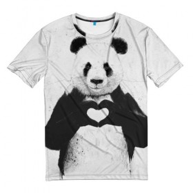 Мужская футболка 3D с принтом Panda heart в Кировске, 100% полиэфир | прямой крой, круглый вырез горловины, длина до линии бедер | Тематика изображения на принте: heart | panda | арт | клевый | красивый | панда | рисунок | сердце