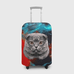 Чехол для чемодана 3D с принтом Космический кот в Кировске, 86% полиэфир, 14% спандекс | двустороннее нанесение принта, прорези для ручек и колес | Тематика изображения на принте: 3d | cat | арт | взгляд | кот | кот хипстер | котёнок | котятки | котятушки | кошечки | кошка | мордочка