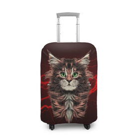 Чехол для чемодана 3D с принтом Electro cat в Кировске, 86% полиэфир, 14% спандекс | двустороннее нанесение принта, прорези для ручек и колес | cat | взгляд | кот | кот хипстер | котёнок | котятки | кошка | молния | мордочка | разряд | электричество