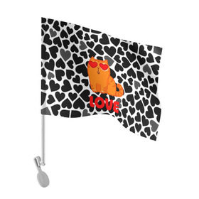 Флаг для автомобиля с принтом Влюбленный котик в Кировске, 100% полиэстер | Размер: 30*21 см | сердечки