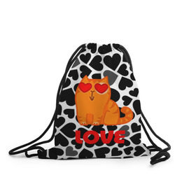 Рюкзак-мешок 3D с принтом Влюбленный котик в Кировске, 100% полиэстер | плотность ткани — 200 г/м2, размер — 35 х 45 см; лямки — толстые шнурки, застежка на шнуровке, без карманов и подкладки | сердечки