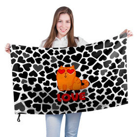Флаг 3D с принтом Влюбленный котик в Кировске, 100% полиэстер | плотность ткани — 95 г/м2, размер — 67 х 109 см. Принт наносится с одной стороны | сердечки