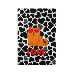 Обложка для паспорта матовая кожа с принтом Влюбленный котик в Кировске, натуральная матовая кожа | размер 19,3 х 13,7 см; прозрачные пластиковые крепления | сердечки