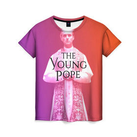 Женская футболка 3D с принтом The Young Pope в Кировске, 100% полиэфир ( синтетическое хлопкоподобное полотно) | прямой крой, круглый вырез горловины, длина до линии бедер | young pope | джуд | лоу | молодой папа