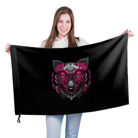 Флаг 3D с принтом Волк в Кировске, 100% полиэстер | плотность ткани — 95 г/м2, размер — 67 х 109 см. Принт наносится с одной стороны | wolf | арт | взгляд | графика | живопись | лис | лиса | рисунок | розовый | тотем | хищник