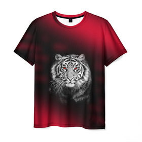 Мужская футболка 3D с принтом Тигр красные глаза в Кировске, 100% полиэфир | прямой крой, круглый вырез горловины, длина до линии бедер |  хищник | багровый | большая кошка | глаза. красные | красный | кровавый | тигр
