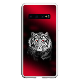 Чехол для Samsung Galaxy S10 с принтом Тигр красные глаза в Кировске, Силикон | Область печати: задняя сторона чехла, без боковых панелей |  хищник | багровый | большая кошка | глаза. красные | красный | кровавый | тигр