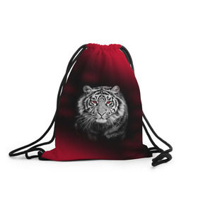 Рюкзак-мешок 3D с принтом Тигр красные глаза в Кировске, 100% полиэстер | плотность ткани — 200 г/м2, размер — 35 х 45 см; лямки — толстые шнурки, застежка на шнуровке, без карманов и подкладки |  хищник | багровый | большая кошка | глаза. красные | красный | кровавый | тигр