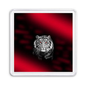 Магнит 55*55 с принтом Тигр красные глаза в Кировске, Пластик | Размер: 65*65 мм; Размер печати: 55*55 мм |  хищник | багровый | большая кошка | глаза. красные | красный | кровавый | тигр