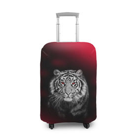 Чехол для чемодана 3D с принтом Тигр красные глаза в Кировске, 86% полиэфир, 14% спандекс | двустороннее нанесение принта, прорези для ручек и колес |  хищник | багровый | большая кошка | глаза. красные | красный | кровавый | тигр