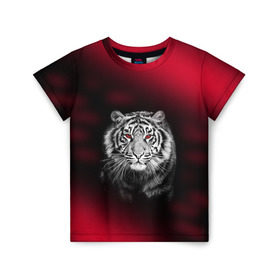 Детская футболка 3D с принтом Тигр красные глаза в Кировске, 100% гипоаллергенный полиэфир | прямой крой, круглый вырез горловины, длина до линии бедер, чуть спущенное плечо, ткань немного тянется | Тематика изображения на принте:  хищник | багровый | большая кошка | глаза. красные | красный | кровавый | тигр
