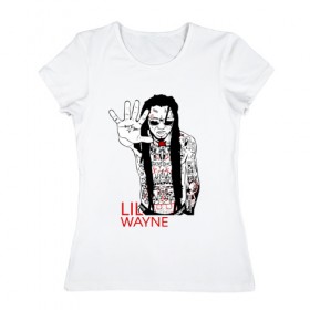 Женская футболка хлопок с принтом Lil Wayne 1 в Кировске, 100% хлопок | прямой крой, круглый вырез горловины, длина до линии бедер, слегка спущенное плечо | lil wayne | rap | лил уэйн | рэп | хип хоп