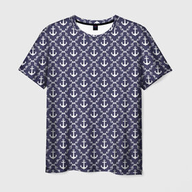Мужская футболка 3D с принтом Якори в Кировске, 100% полиэфир | прямой крой, круглый вырез горловины, длина до линии бедер | морской | паттерн | якорь