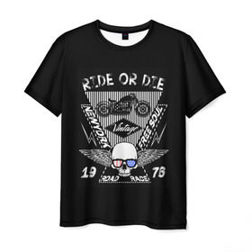 Мужская футболка 3D с принтом Ride or Die в Кировске, 100% полиэфир | прямой крой, круглый вырез горловины, длина до линии бедер | 3d | avto | motors | авто | два колеса | железо | колеса | машина | мотоцикл | надписи | череп | шлем