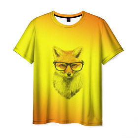 Мужская футболка 3D с принтом Лис ученый в Кировске, 100% полиэфир | прямой крой, круглый вырез горловины, длина до линии бедер | fox | животное | зверь | красивая | лес | лис | лиса | лисенок | лисица | лисичка | мех | очки | патрикеевна | песец | плутовка | прикольная | природа | рисунок | рыжая | рыжий цвет | сказка | хвост | хитрая