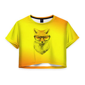 Женская футболка 3D укороченная с принтом Лис ученый в Кировске, 100% полиэстер | круглая горловина, длина футболки до линии талии, рукава с отворотами | fox | животное | зверь | красивая | лес | лис | лиса | лисенок | лисица | лисичка | мех | очки | патрикеевна | песец | плутовка | прикольная | природа | рисунок | рыжая | рыжий цвет | сказка | хвост | хитрая