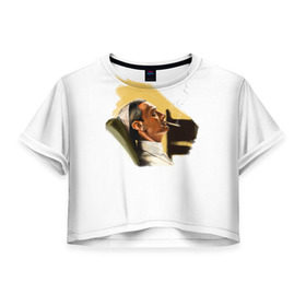 Женская футболка 3D укороченная с принтом The Young Pope в Кировске, 100% полиэстер | круглая горловина, длина футболки до линии талии, рукава с отворотами | young pope | джуд | лоу | молодой папа