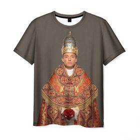 Мужская футболка 3D с принтом Молодой Папа в Кировске, 100% полиэфир | прямой крой, круглый вырез горловины, длина до линии бедер | young pope | джуд | лоу | молодой папа