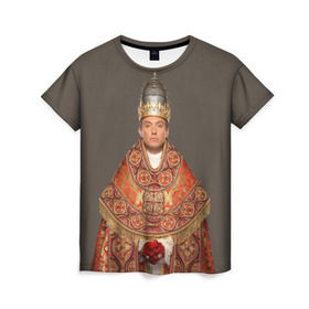 Женская футболка 3D с принтом Молодой Папа в Кировске, 100% полиэфир ( синтетическое хлопкоподобное полотно) | прямой крой, круглый вырез горловины, длина до линии бедер | young pope | джуд | лоу | молодой папа