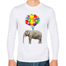 Мужской лонгслив хлопок с принтом Воздушный слоник в Кировске, 100% хлопок |  | арт | животные | слон | шарики
