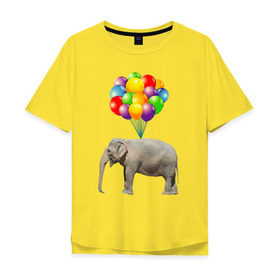 Мужская футболка хлопок Oversize с принтом Воздушный слоник в Кировске, 100% хлопок | свободный крой, круглый ворот, “спинка” длиннее передней части | арт | животные | слон | шарики
