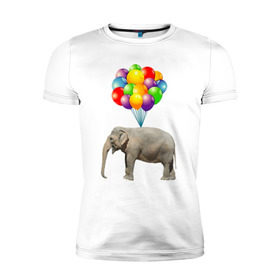 Мужская футболка премиум с принтом Воздушный слоник в Кировске, 92% хлопок, 8% лайкра | приталенный силуэт, круглый вырез ворота, длина до линии бедра, короткий рукав | арт | животные | слон | шарики