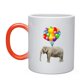 Кружка хамелеон с принтом Воздушный слоник в Кировске, керамика | меняет цвет при нагревании, емкость 330 мл | Тематика изображения на принте: арт | животные | слон | шарики